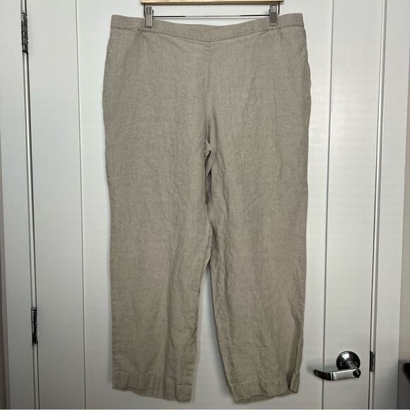 J Jill Love Linen Pants Womens XL Petite Beige Pull On Wide Leg Lounge Lagenlook - Picture 1 of 15